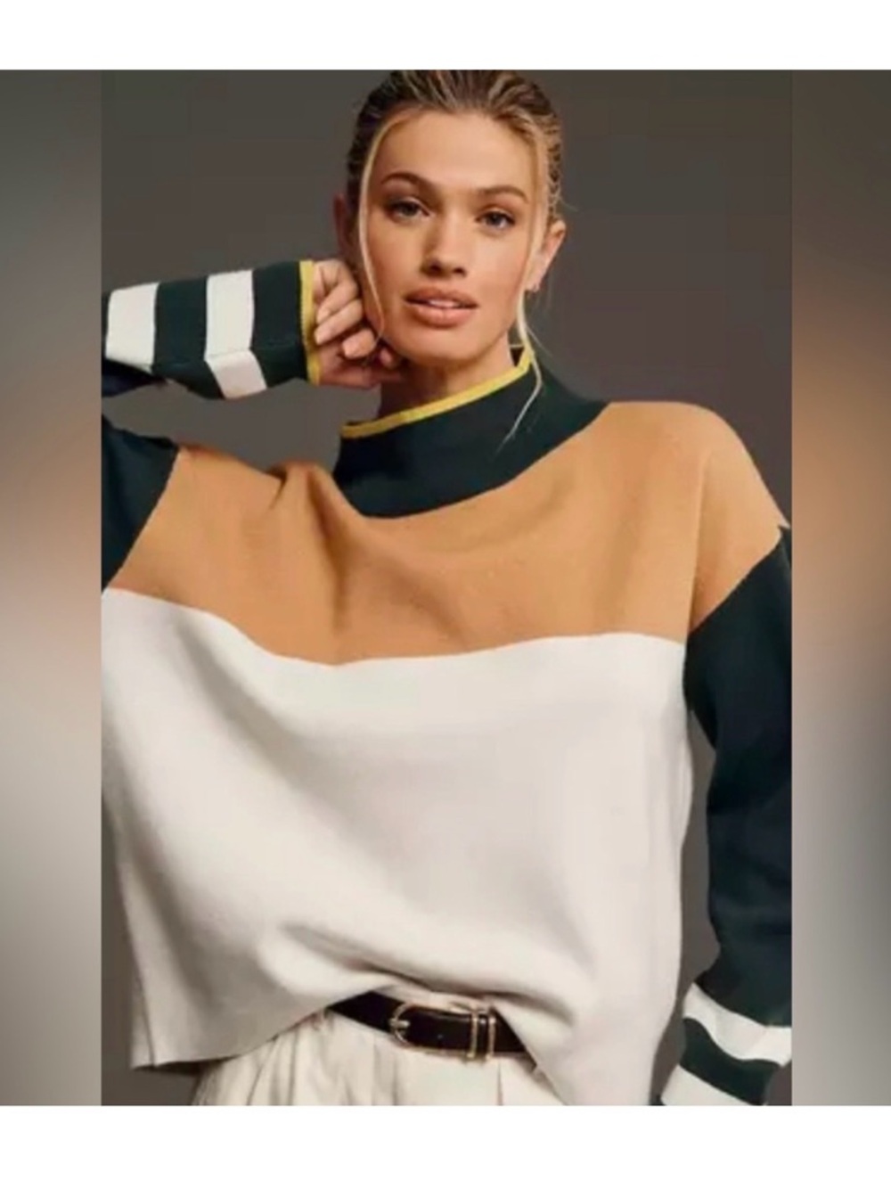 Anthropologie Maeve Cary’s mock neck color block Sweater